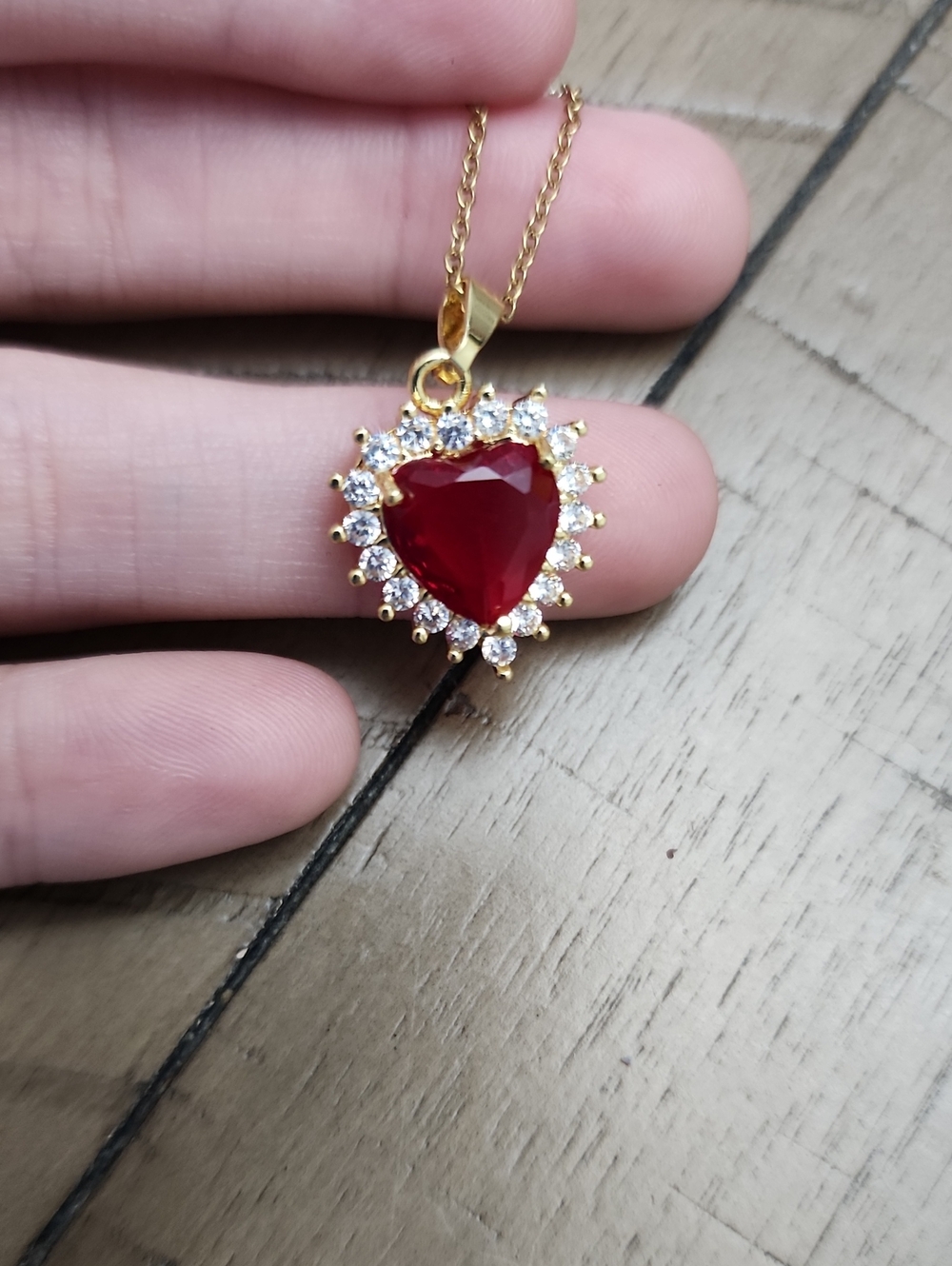 1pc Womens Elegant Red Heart Pendant Necklace, Gold Stainless Steel Chain,
